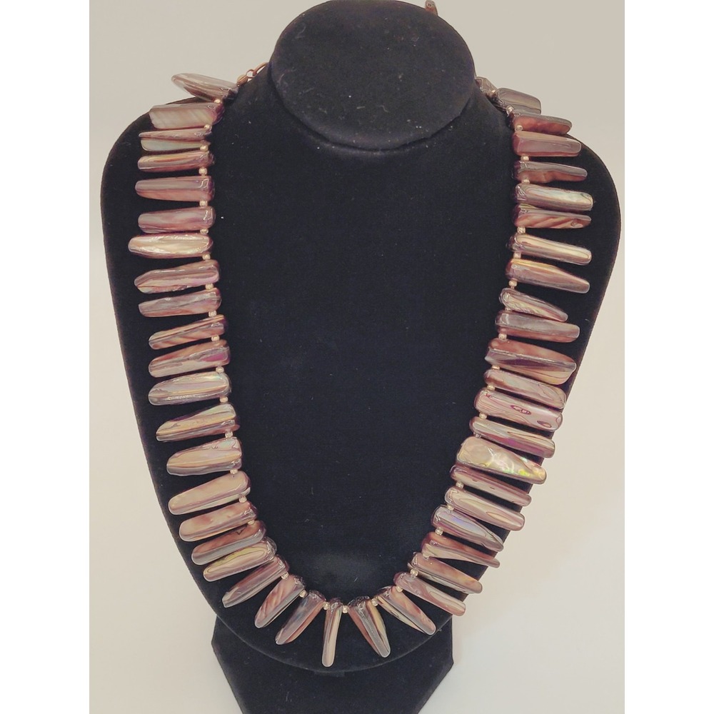 Bohemian Brutalist Necklace Fall Shades Abalone Statement Spikes Bib